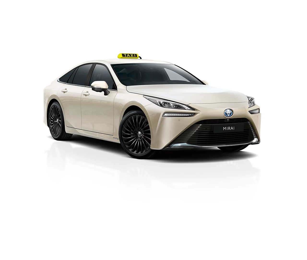 Beiger Toyota Mirai mit Taxi-Schild