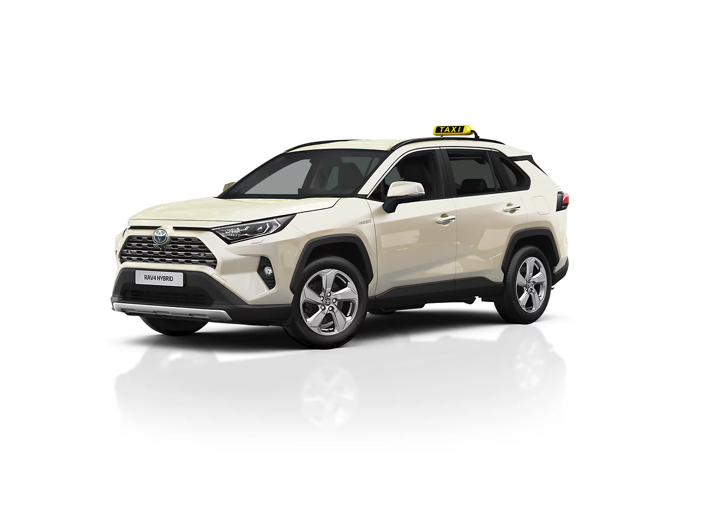 Beiger RAV4 mit Taxi-Schild